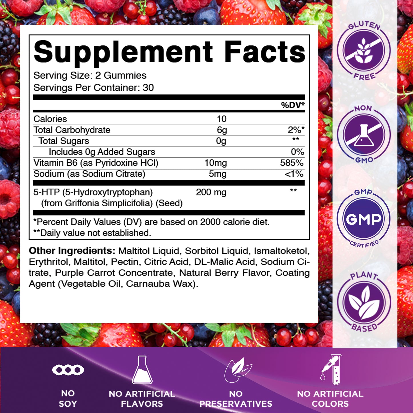Sugar Free 5-HTP 200mg with B6 - 60 Gummies