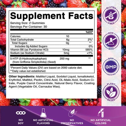 Sugar Free 5-HTP 200mg with B6 - 60 Gummies