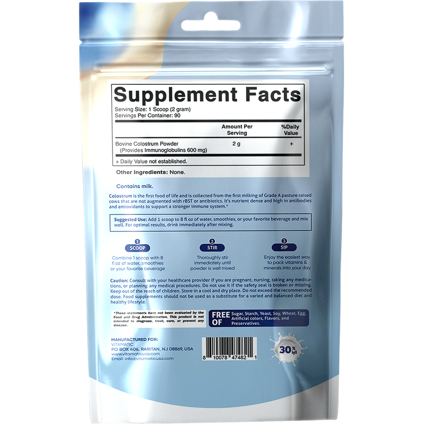 Bovine Colostrum 30% IgG Powder 6.34 OZ - 90 Servings (Unflavored)