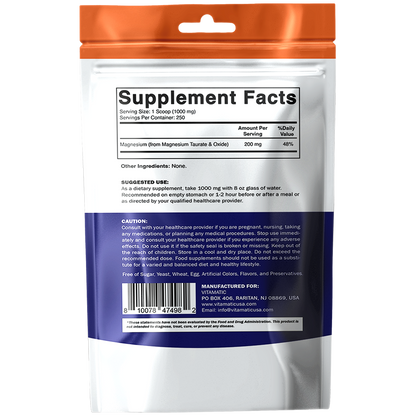 Magnesium Taurate 250gram Powder - 250 Servings