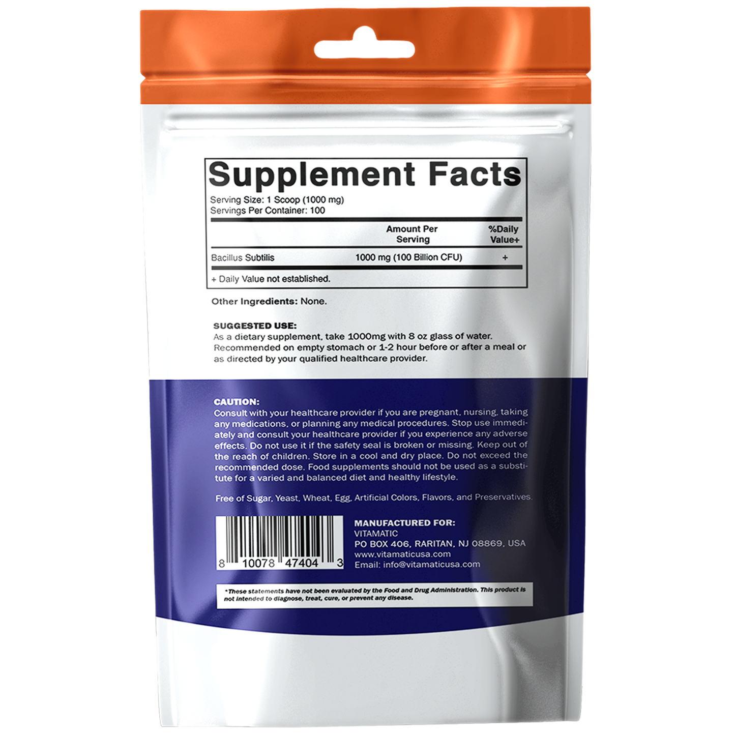 Bacillus Subtilis Pure Powder Probiotic Powder - 100 Gram - 100 Servings