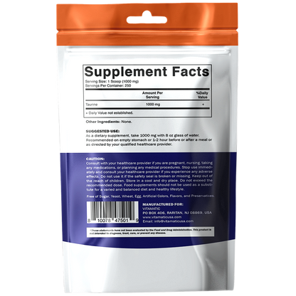 Pure Taurine 1000mg 250 Servings