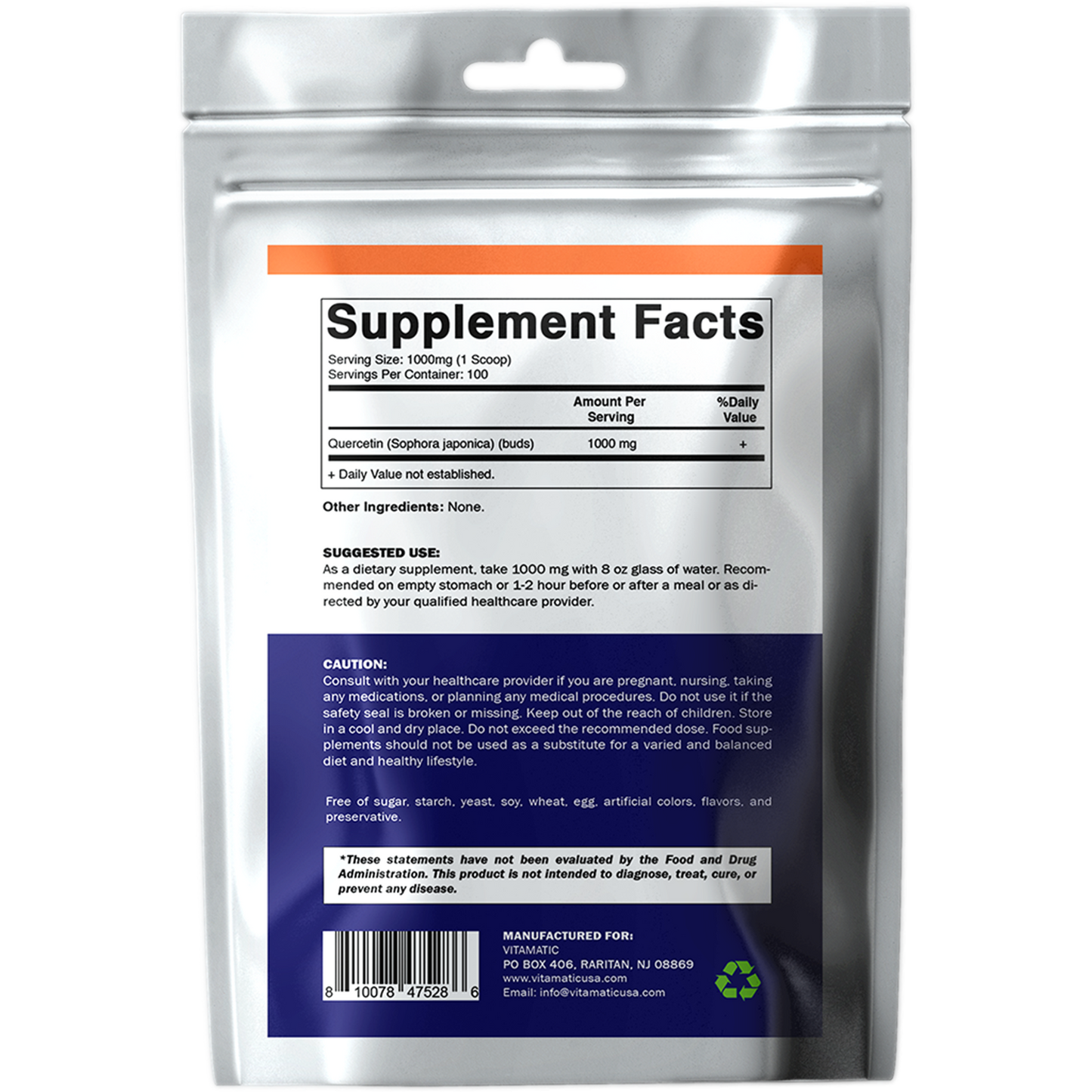Vitamatic Quercetin Dihydrate Powder 1000 mg | Pure & Unflavored | Non-GMO | Dietary Supplement - 100 Grams