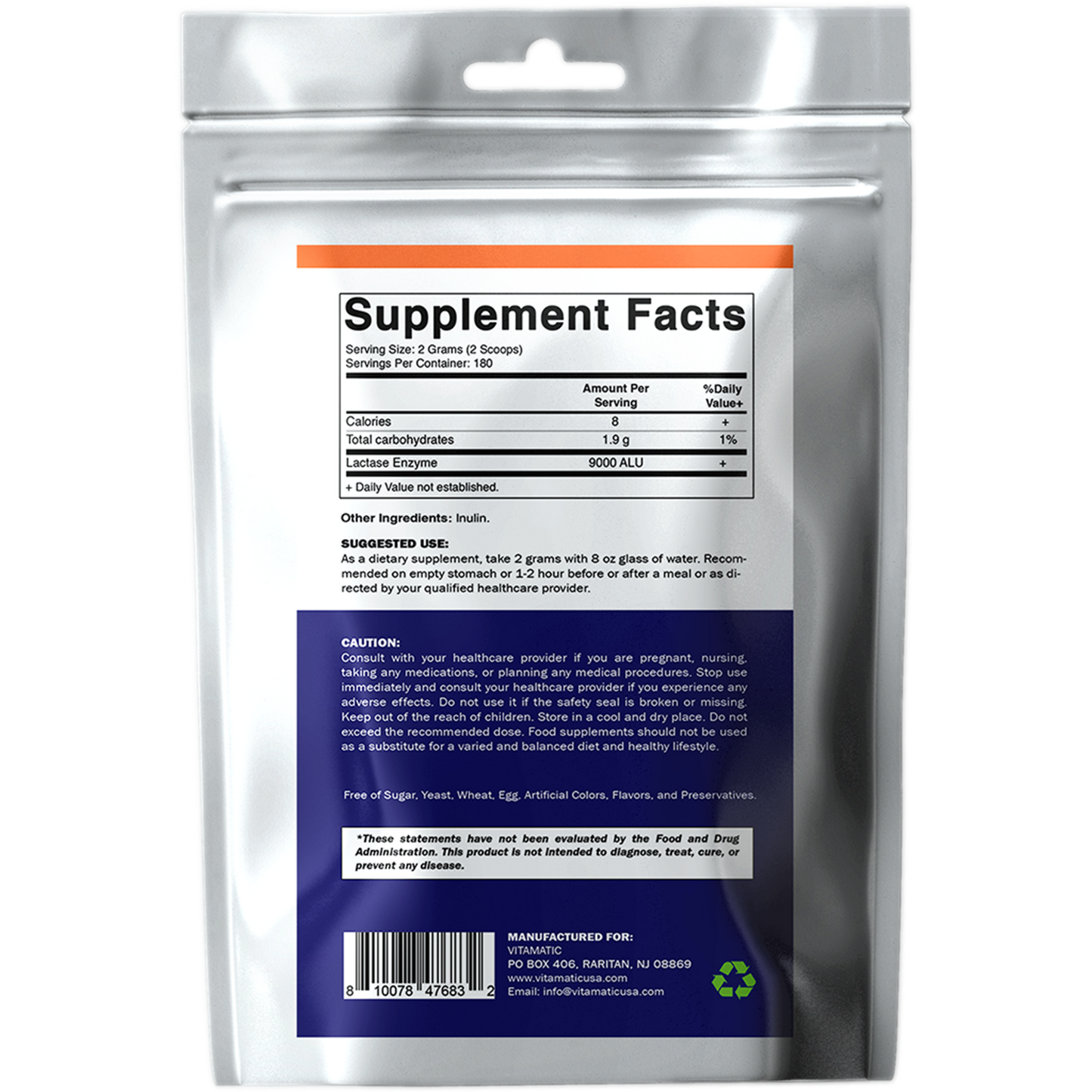 Lactase Enzyme Powder – 9000 ALU Per Serving – 180 Servings