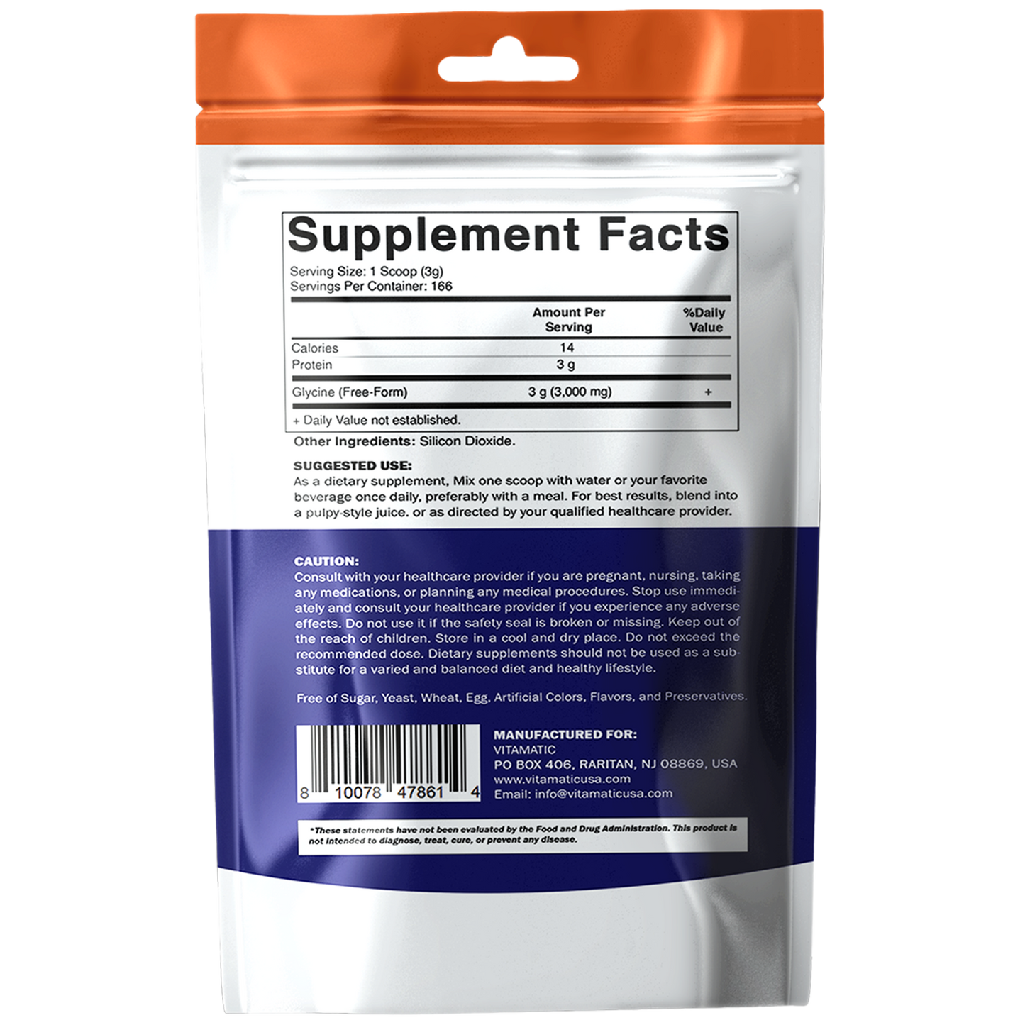 Glycine Powder – 3,000 mg Per Serving, Free-Form Amino Acid Supplement, Unflavored, 17.6 oz (500 g), Non-GMO, Gluten Free.