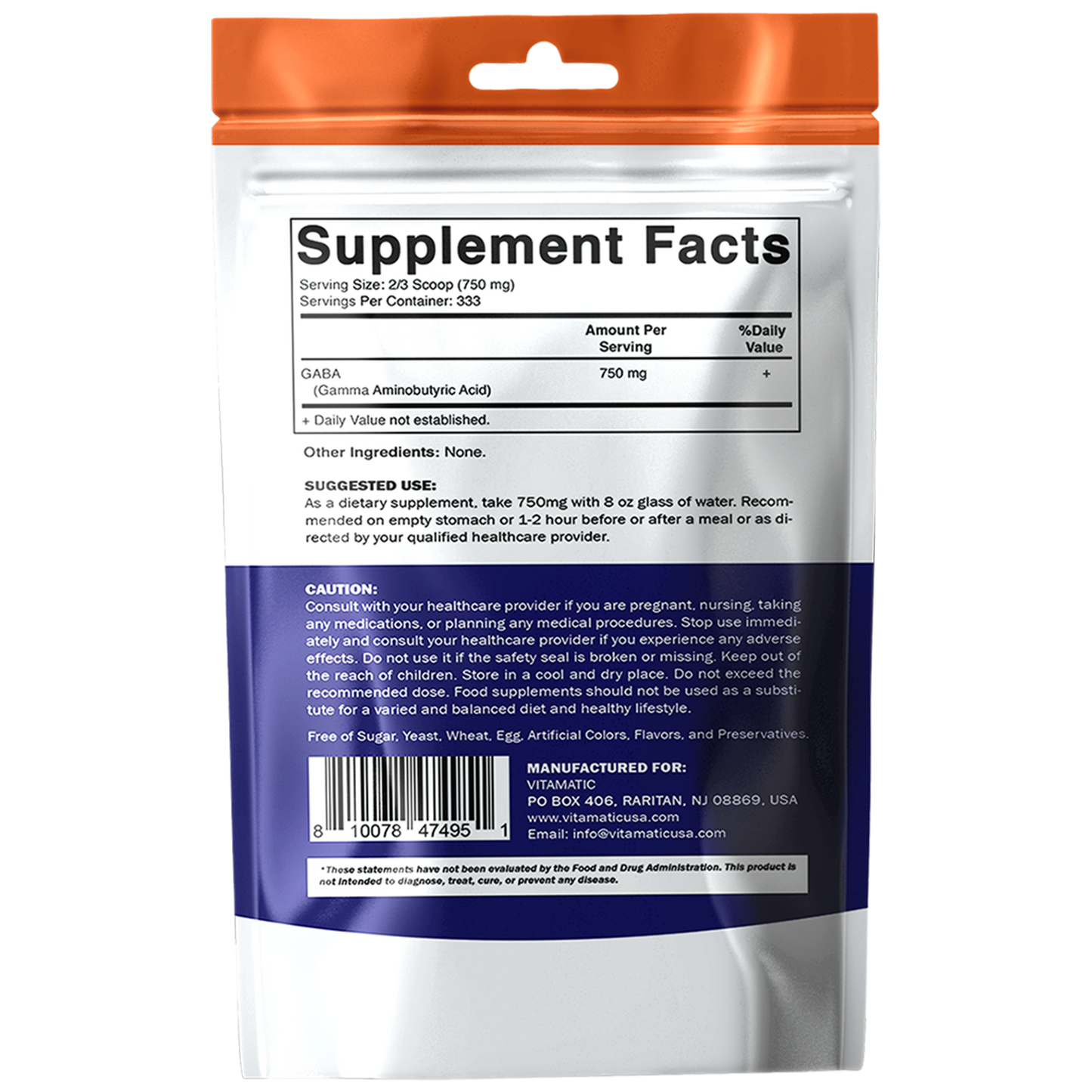 Gamma Aminobutyric Acid Powder 750mg per Serving -250 Grams, 333 Servings