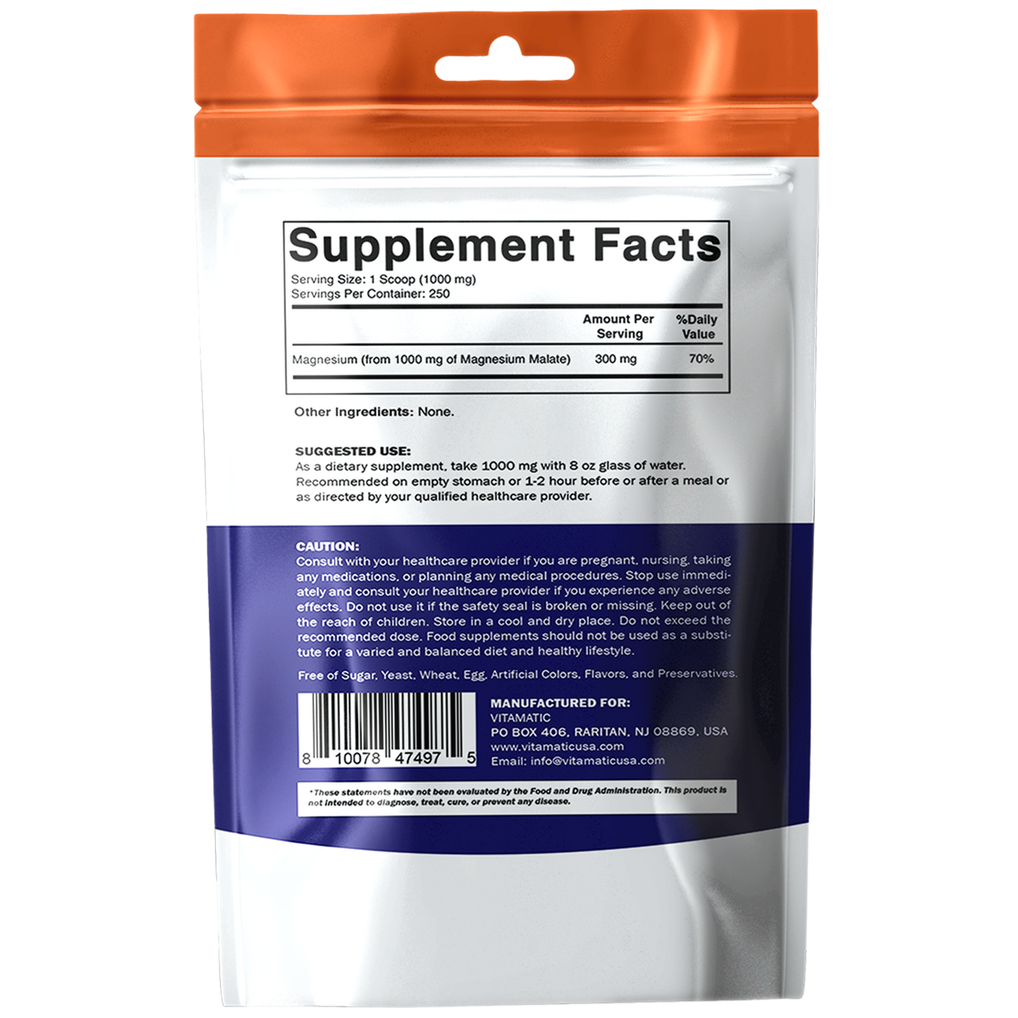 Magnesium Malate 1000mg per Servings - 250 Grams - 250 Servings