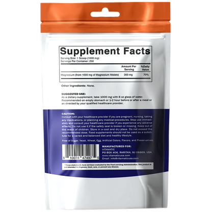 Magnesium Malate 1000mg per Servings - 250 Grams - 250 Servings
