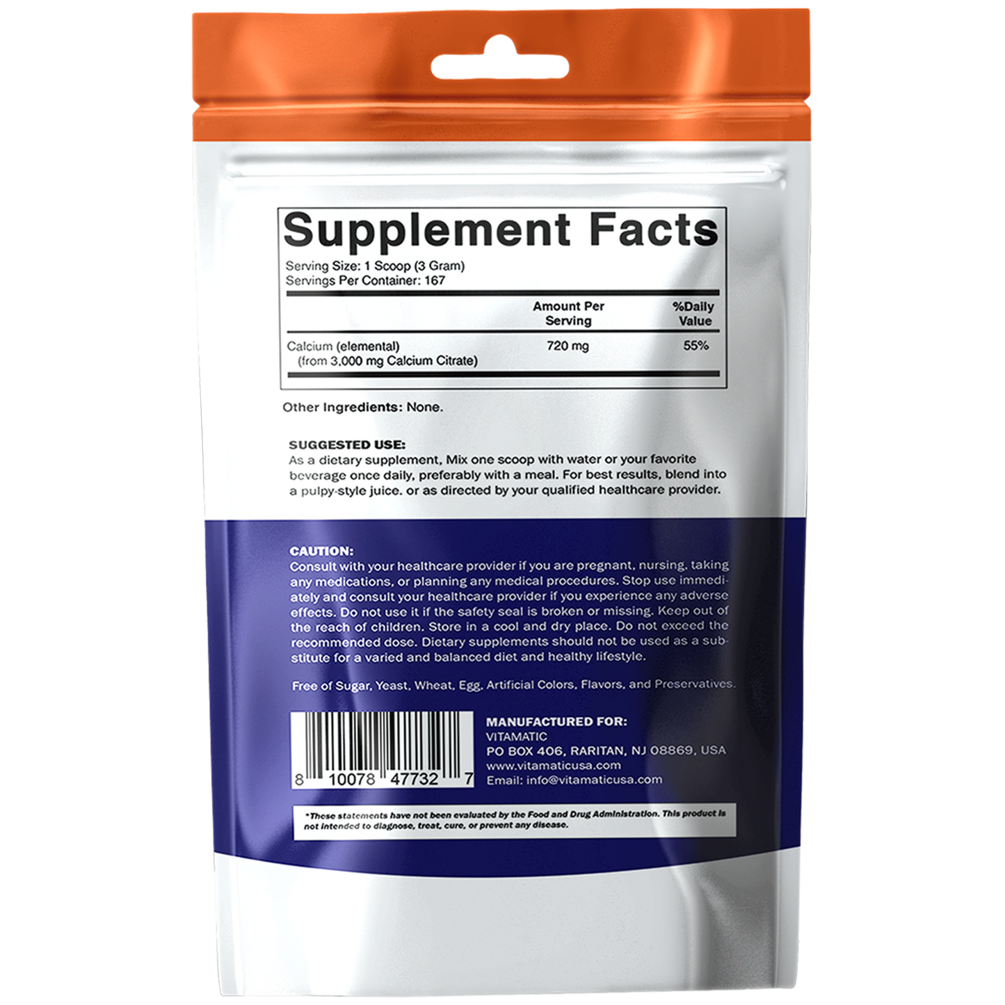 Calcium Citrate Powder – Provides 720 mg Elemental Calcium, 500 g (17.6 oz)