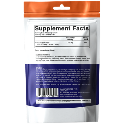 Calcium Citrate Powder – Provides 720 mg Elemental Calcium, 500 g (17.6 oz)