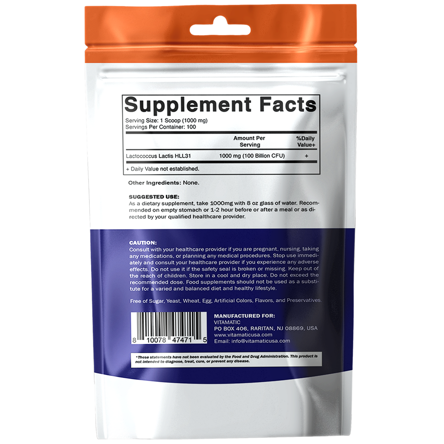 Lactococcus Lactis Probiotic Powder Digestive Health Support 100 Gram 100 Servings