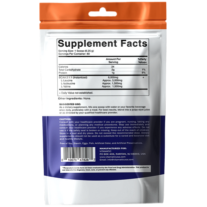 Vitamatic BCAA Powder – 2:1:1 Instantized Branched Chain Amino Acid – 6000 mg per Serving – L-Leucine, L-Isoleucine & L-Valine - 500 Gram
