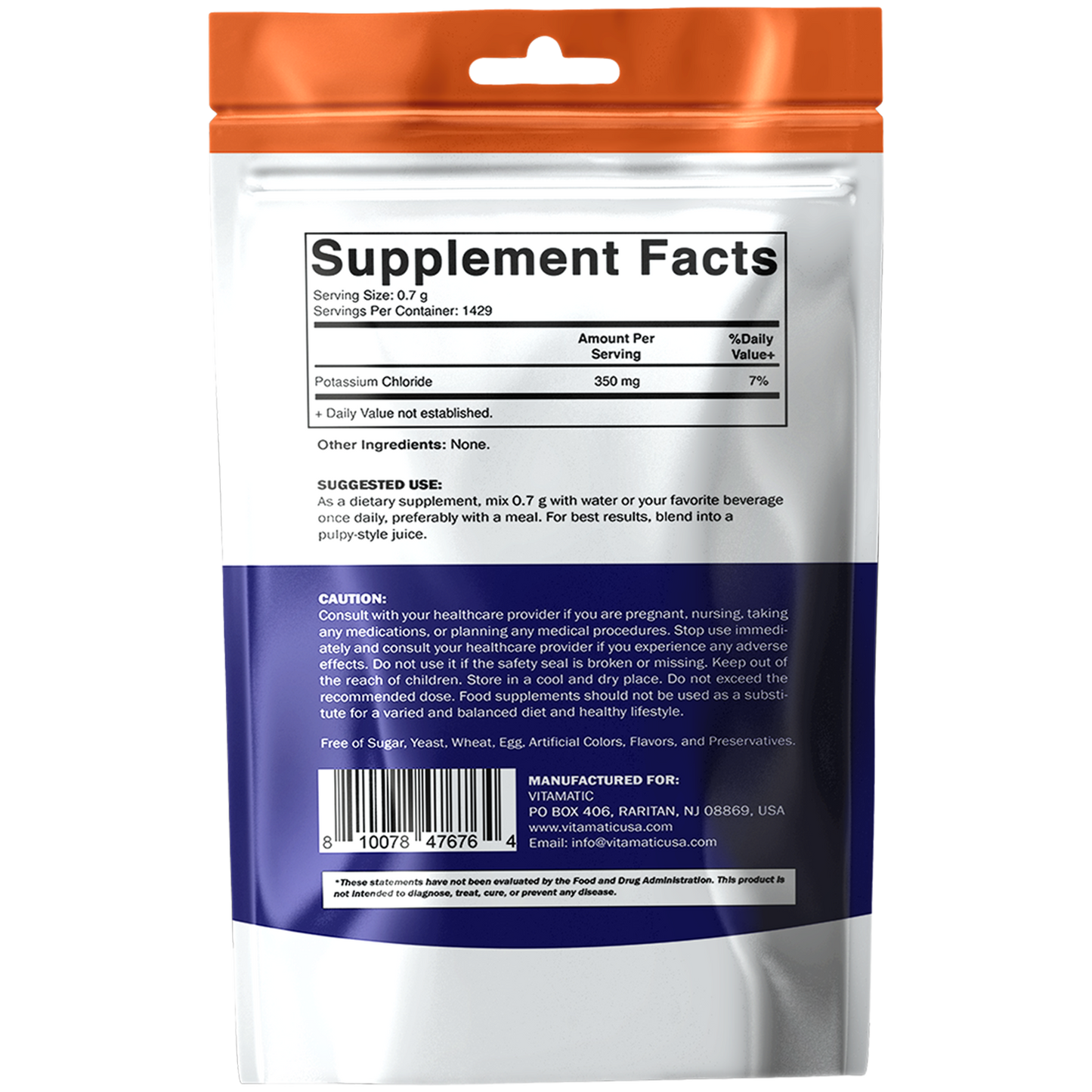Potassium Chloride Powder – 1 Kg (2.2 lb) – Pure, No Fillers, Non-GMO, Gluten Free