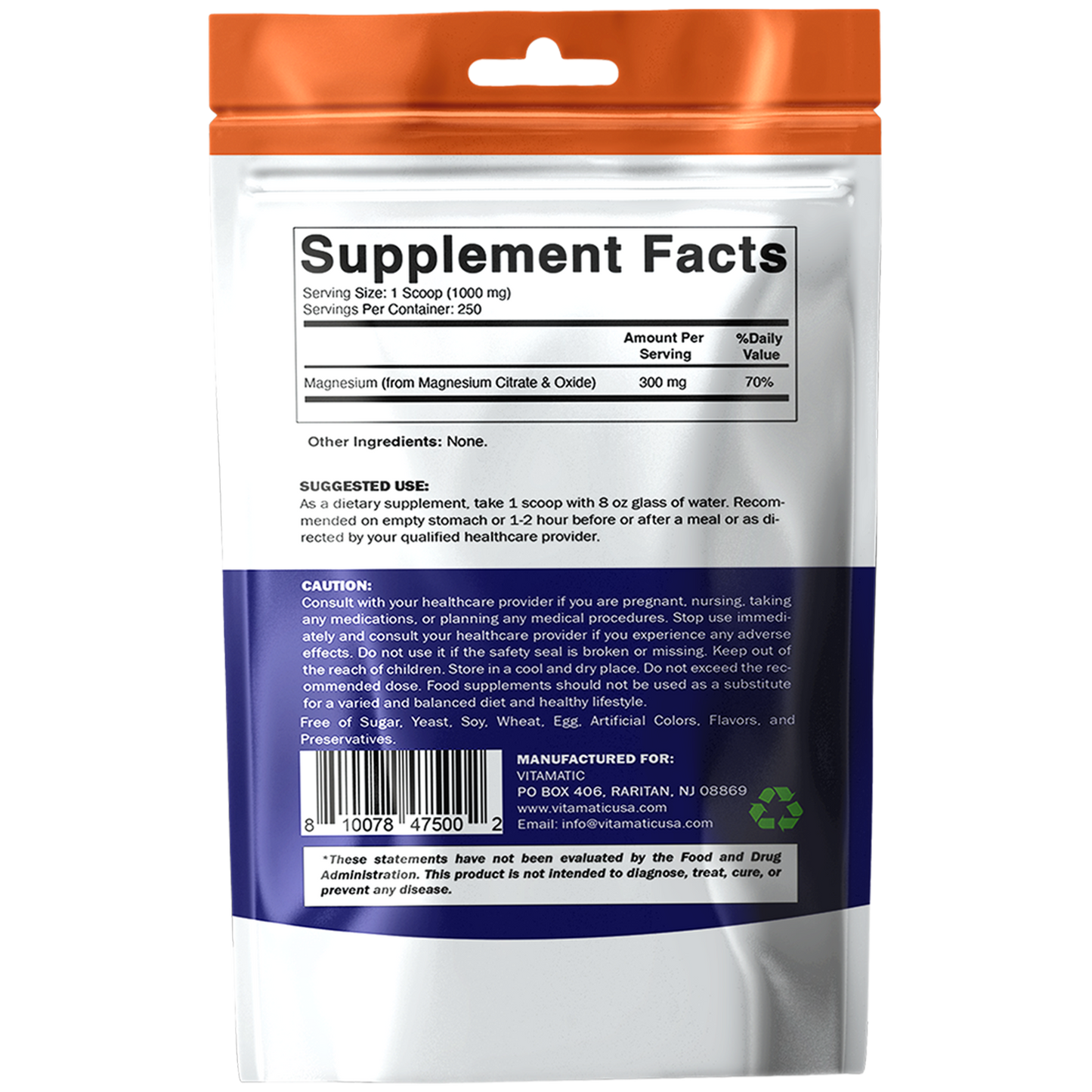 Magnesium Citrate 1000mg per Serving - 250 Grams - 250 Servings