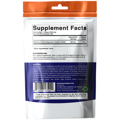 Magnesium Citrate 1000mg per Serving - 250 Grams - 250 Servings