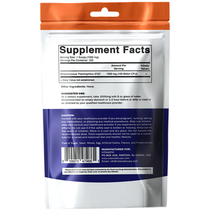 Streptococcus Thermophilus Probiotic Powder Digestive Health Support 100 Gram 100 Servings