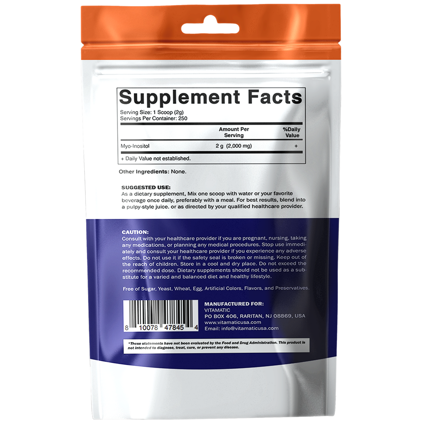 Myo-Inositol Powder 2000 mg per Serving | 500 g (250 Servings) | Pure Powder | No Sugar | No Fillers | Non-GMO | Dietary Supplement