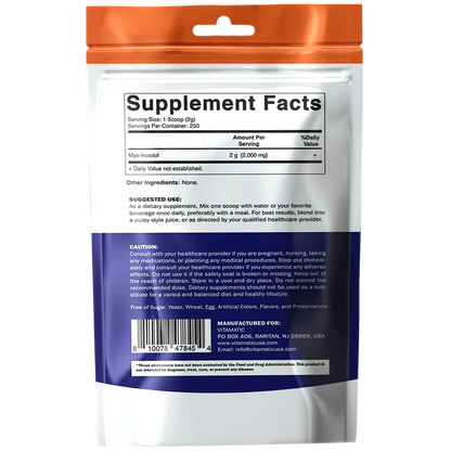 Myo-Inositol Powder 2000 mg per Serving | 500 g (250 Servings) | Pure Powder | No Sugar | No Fillers | Non-GMO | Dietary Supplement