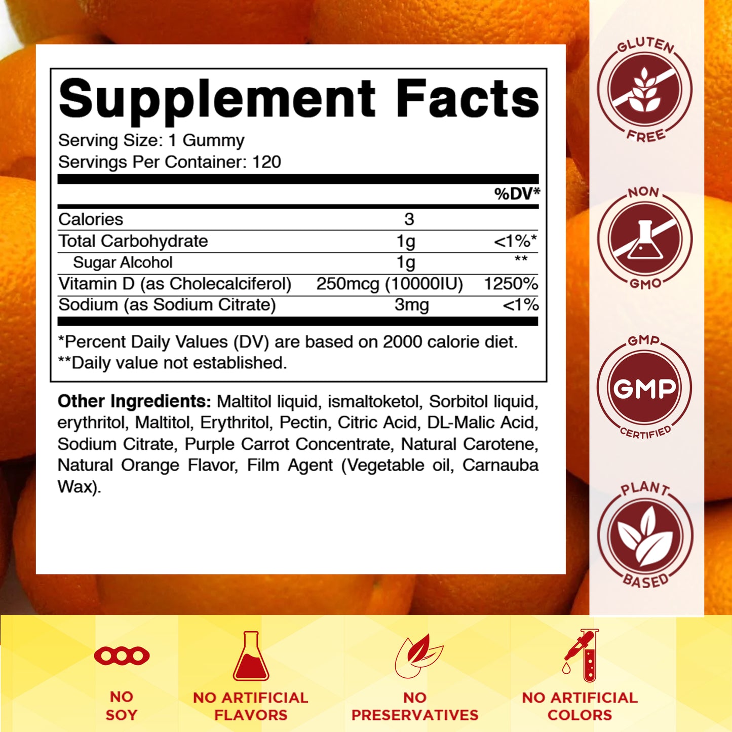 Sugar Free Vitamin D3 10000 IU 120 Gummies