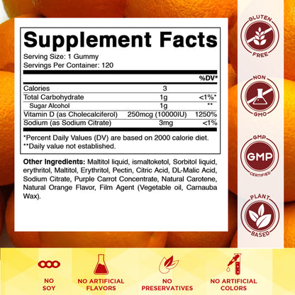 Sugar Free Vitamin D3 10000 IU 120 Gummies