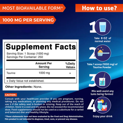 Pure Taurine 1000mg 250 Servings