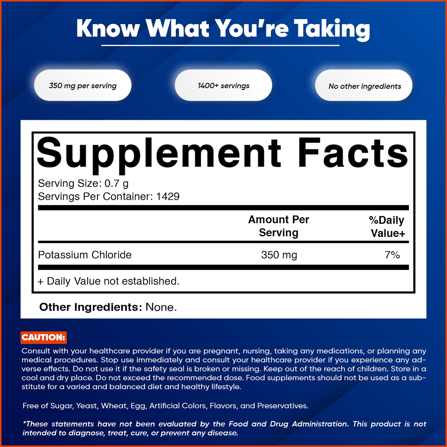 Potassium Chloride Powder – 1 Kg (2.2 lb) – Pure, No Fillers, Non-GMO, Gluten Free