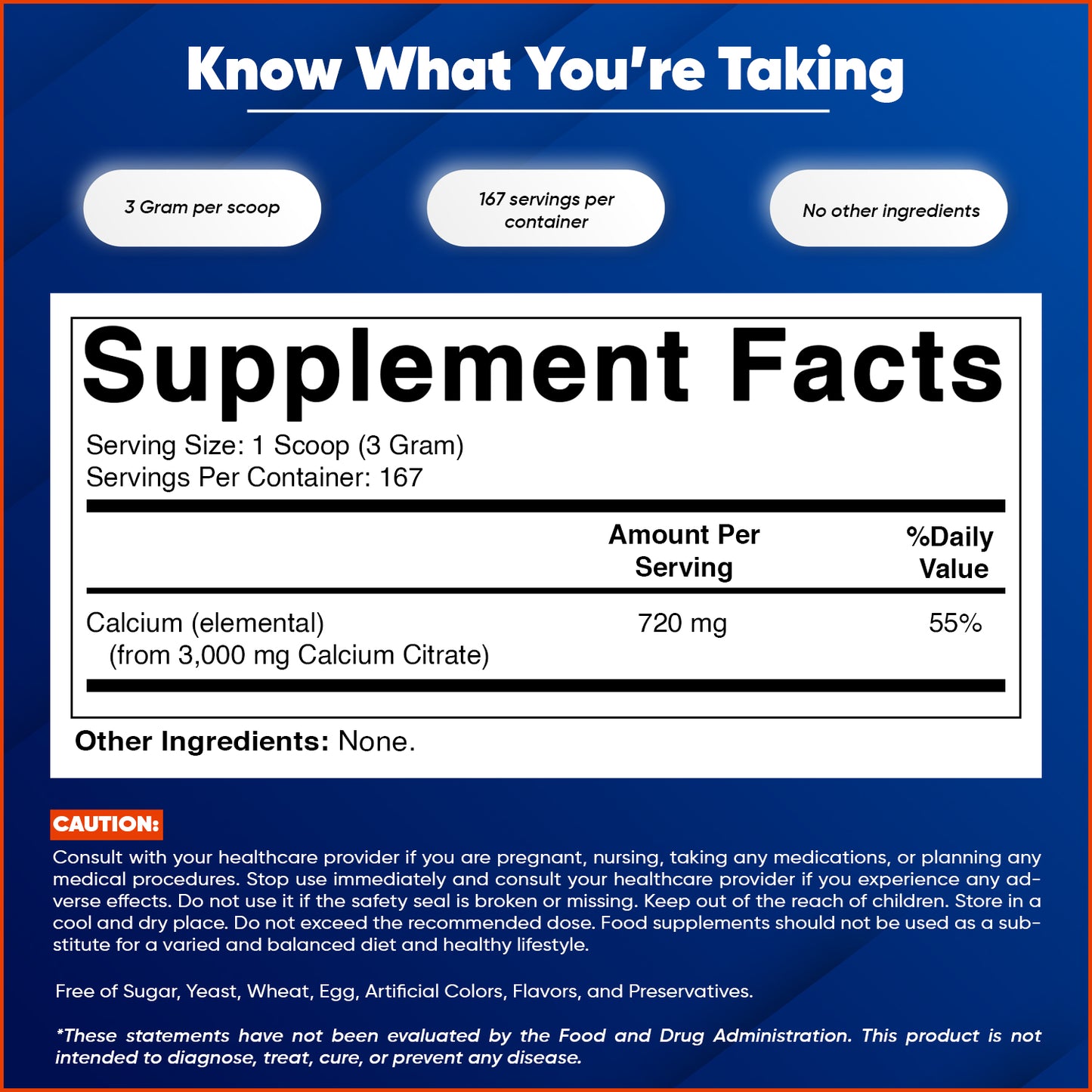 Calcium Citrate Powder – Provides 720 mg Elemental Calcium, 500 g (17.6 oz)