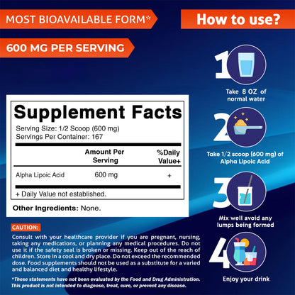 Pure Alpha Lipoic Acid (ALA) 600mg
