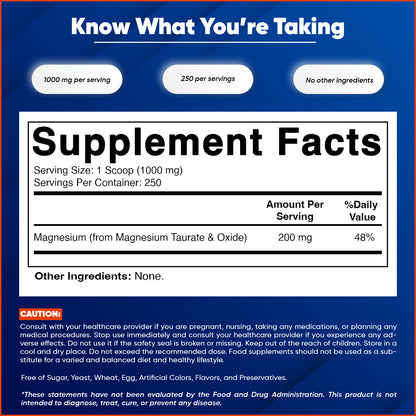 Magnesium Taurate 250gram Powder - 250 Servings
