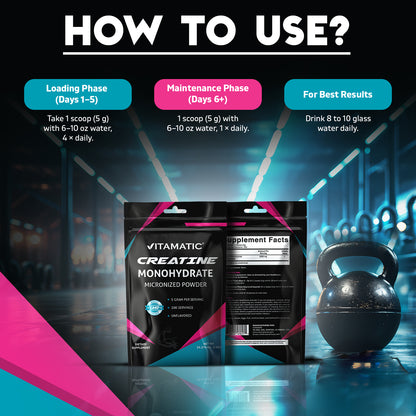 Creatine Monohydrate Powder – 5000 mg Per Serving, 1 kg, Unflavored, Micronized Creatine Supplement