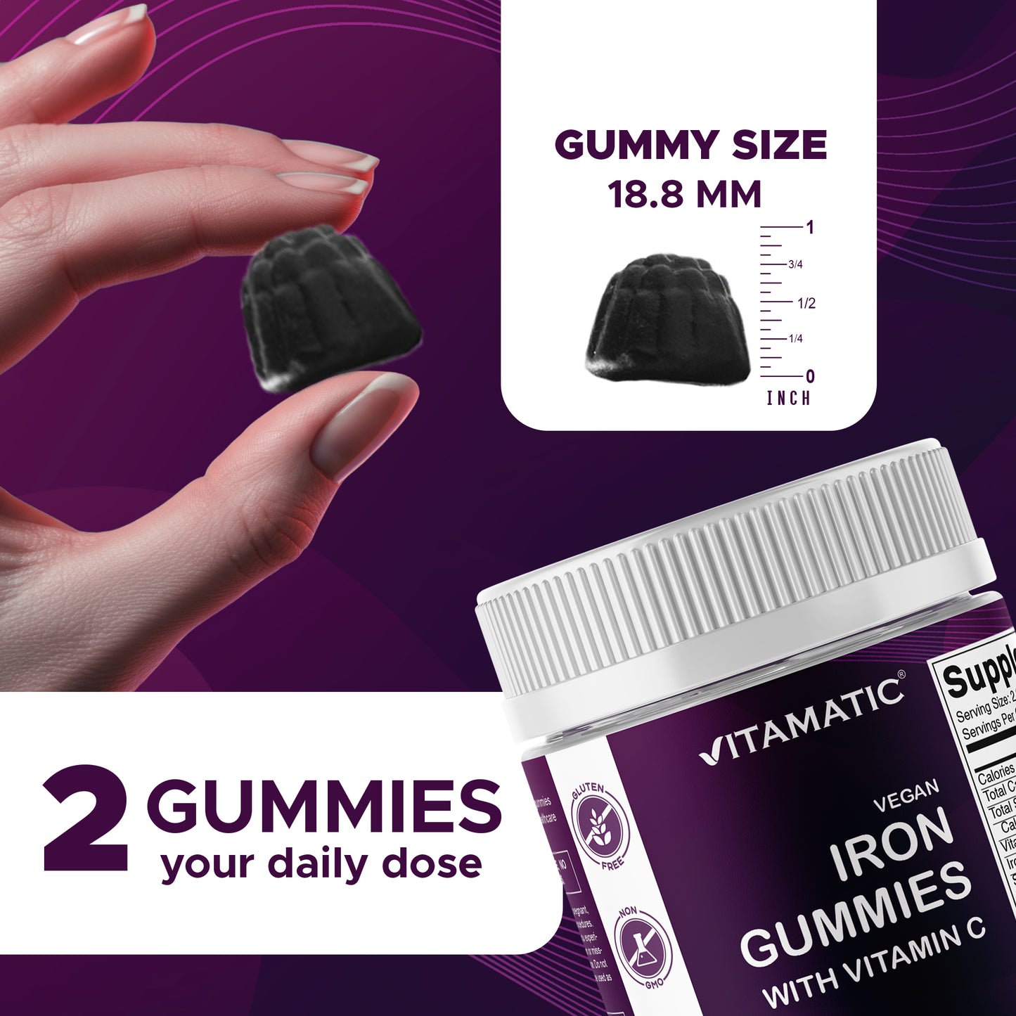 Iron 65 mg Gummies Supplement for Women & Men - 240 Vegan Gummies