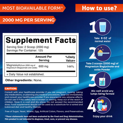 Vitamatic Magnesium (from Bisglycinate & Oxide) - Supports Muscle, Joint, and Heart Health 250 Grams - 125 Servings