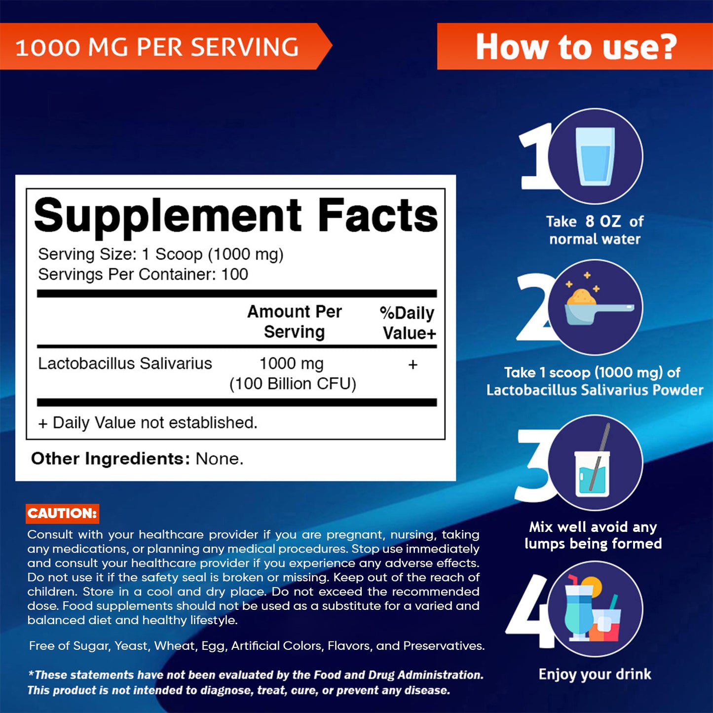 Lactobacillus Salivarius Probiotic Powder | 100 Gram (3.5 OZ)