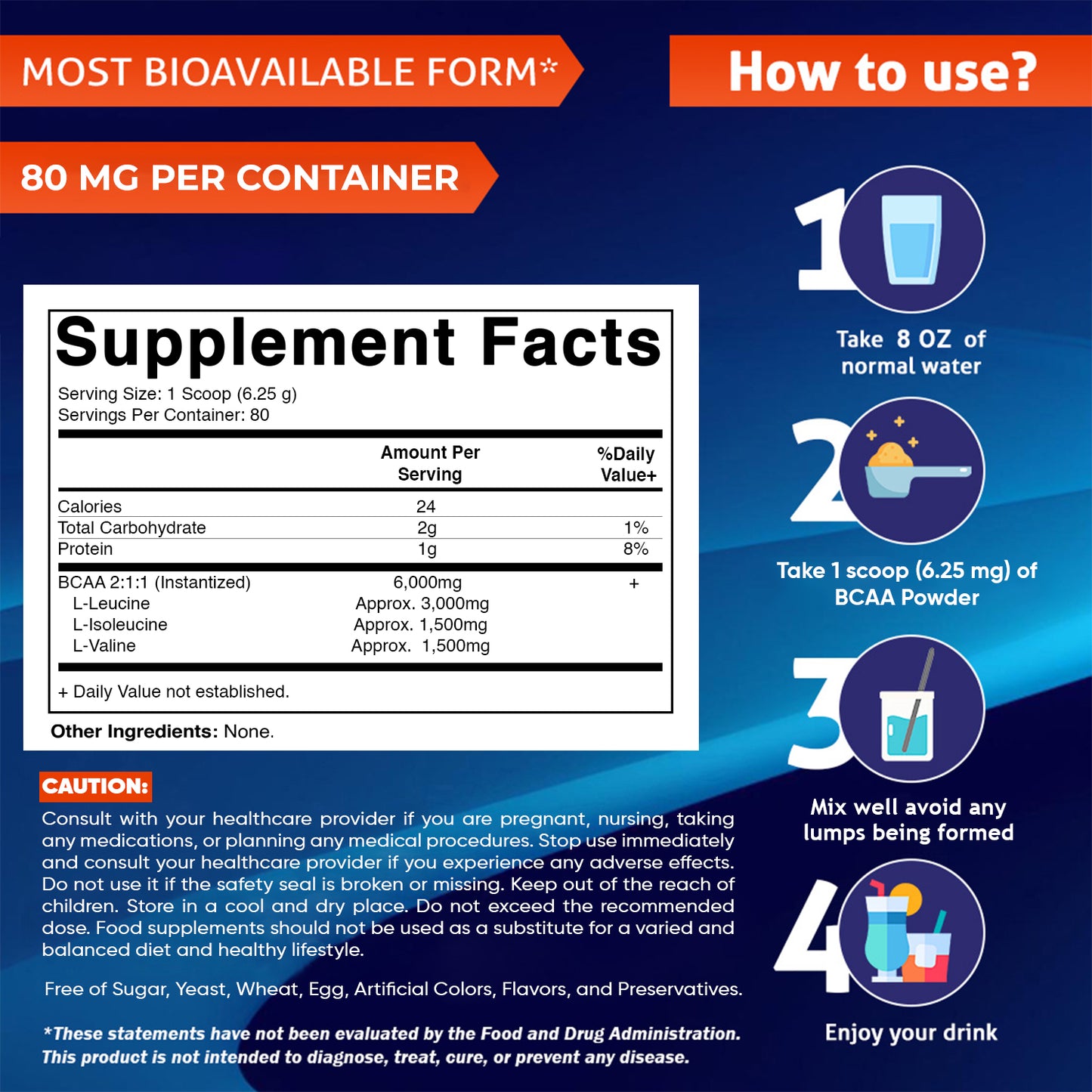 Vitamatic BCAA Powder – 2:1:1 Instantized Branched Chain Amino Acid – 6000 mg per Serving – L-Leucine, L-Isoleucine & L-Valine - 500 Gram