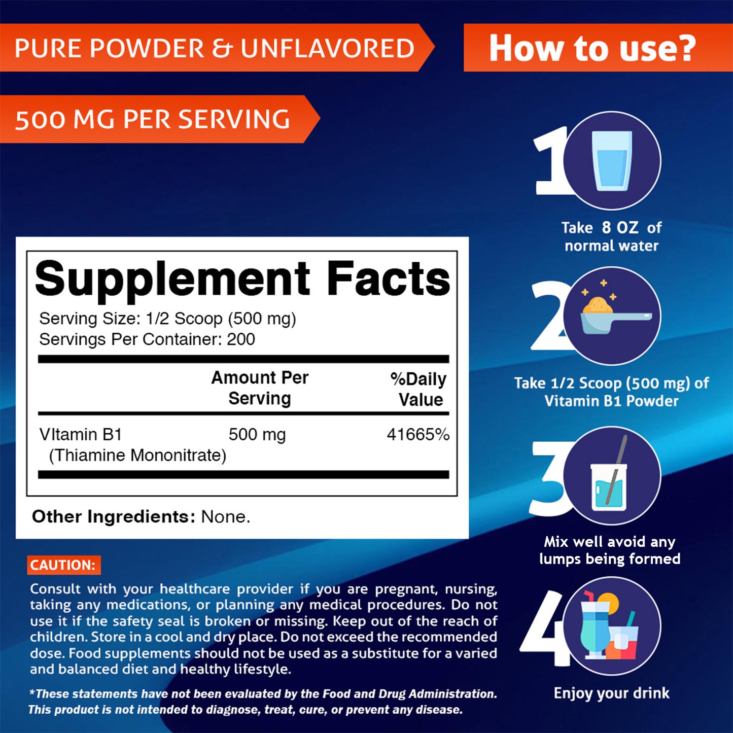 Vitamin B1 Pure Powder - 100 Grams (Thiamine Mononitrate)