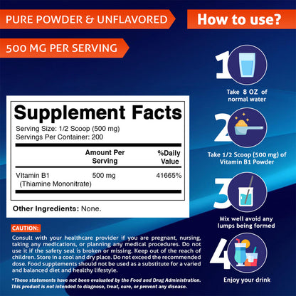 Vitamin B1 Pure Powder - 100 Grams (Thiamine Mononitrate)