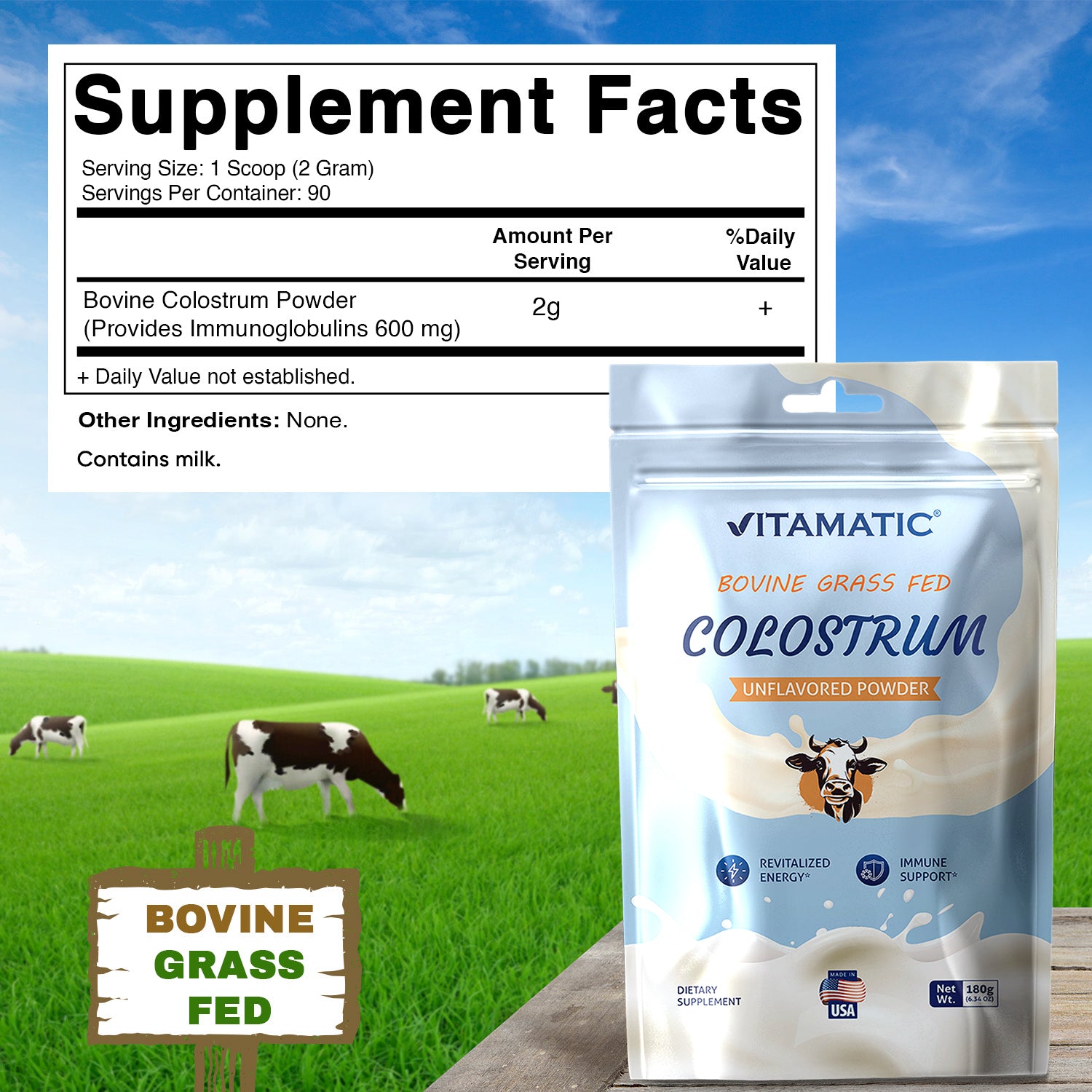 Bovine Colostrum 30% IgG Powder 6.34 OZ - 90 Servings (Unflavored