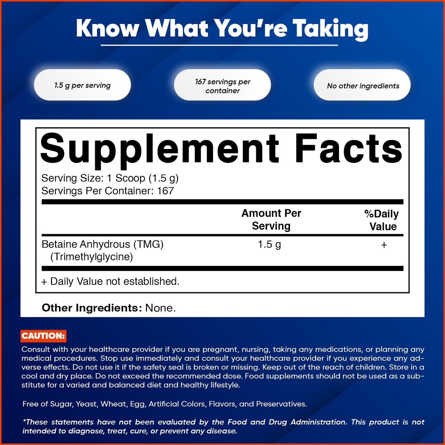 Betaine Anhydrous (TMG) Powder – 250 g (8.8 oz) – Pure Trimethylglycine