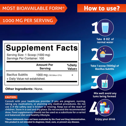 Bacillus Subtilis Pure Powder Probiotic Powder - 100 Gram - 100 Servings