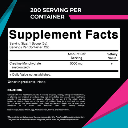 Creatine Monohydrate Powder – 5000 mg Per Serving, 1 kg, Unflavored, Micronized Creatine Supplement
