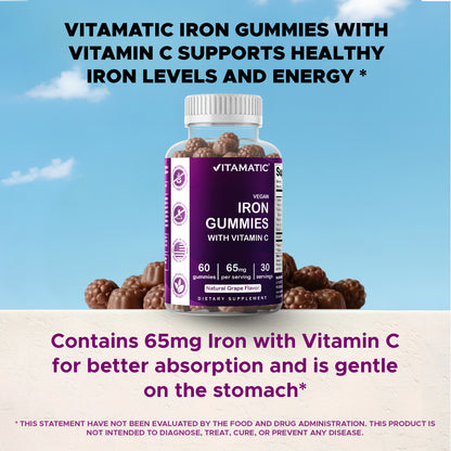 Vitamatic Iron 65mg with Vitamin C, 60 Gummies