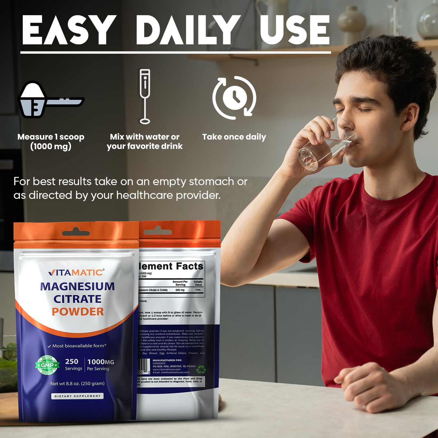 Magnesium Citrate 1000mg per Serving - 250 Grams - 250 Servings