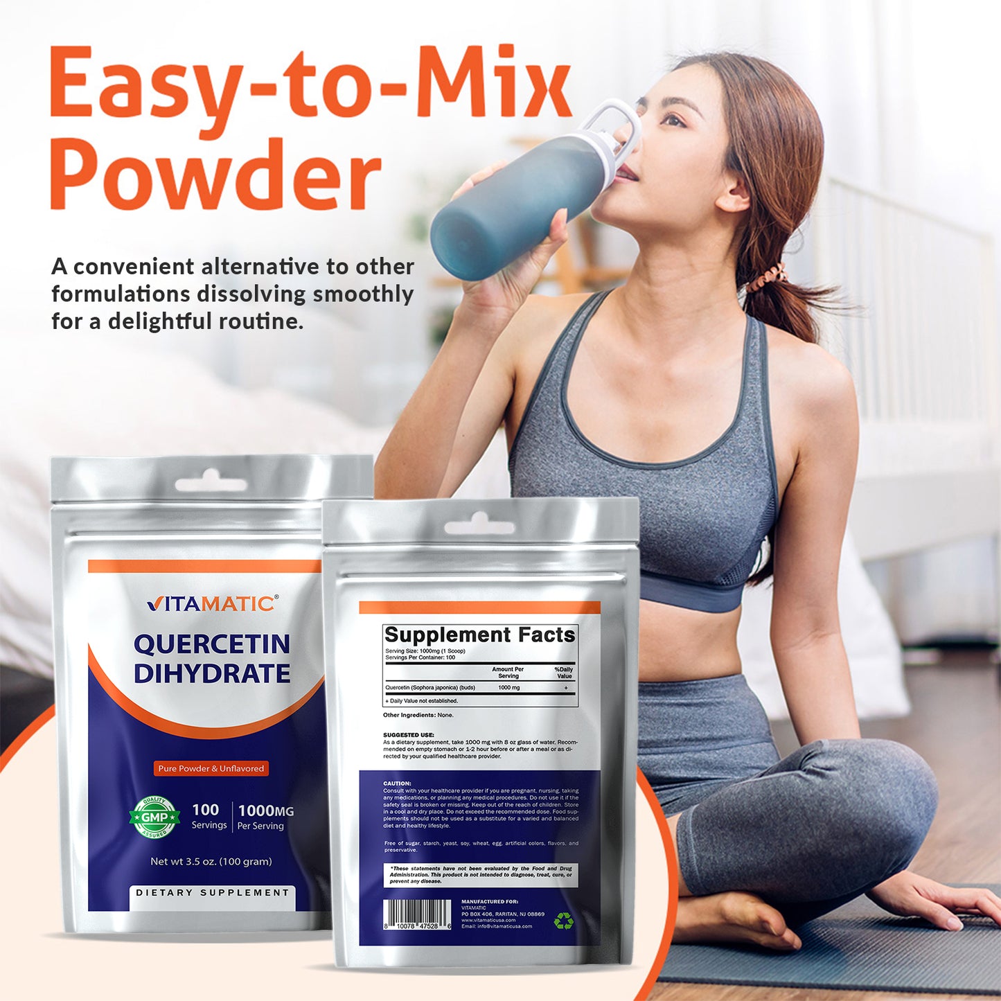 Vitamatic Quercetin Dihydrate Powder 1000 mg | Pure & Unflavored | Non-GMO | Dietary Supplement - 100 Grams