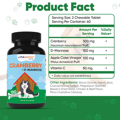 Cranberry for Dogs - 120 Chewable Tablets