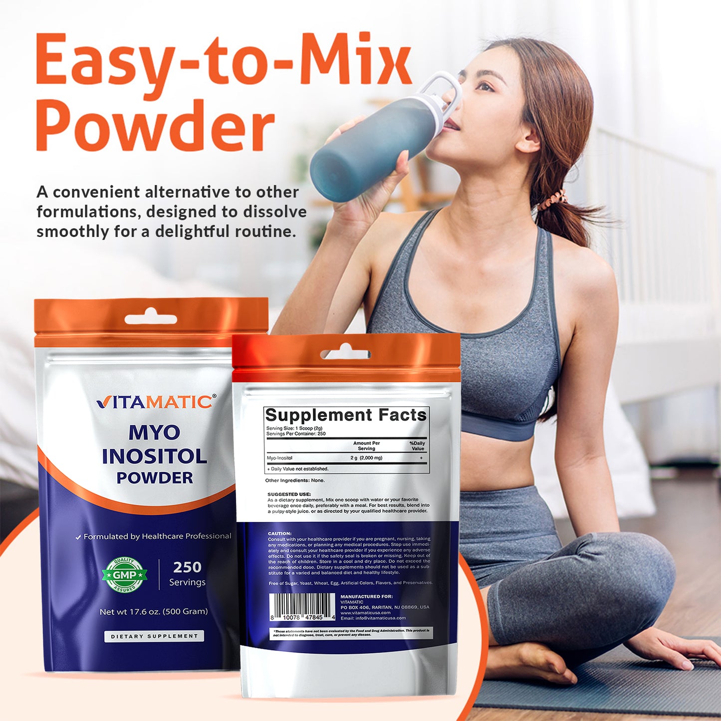 Myo-Inositol Powder 2000 mg per Serving | 500 g (250 Servings) | Pure Powder | No Sugar | No Fillers | Non-GMO | Dietary Supplement