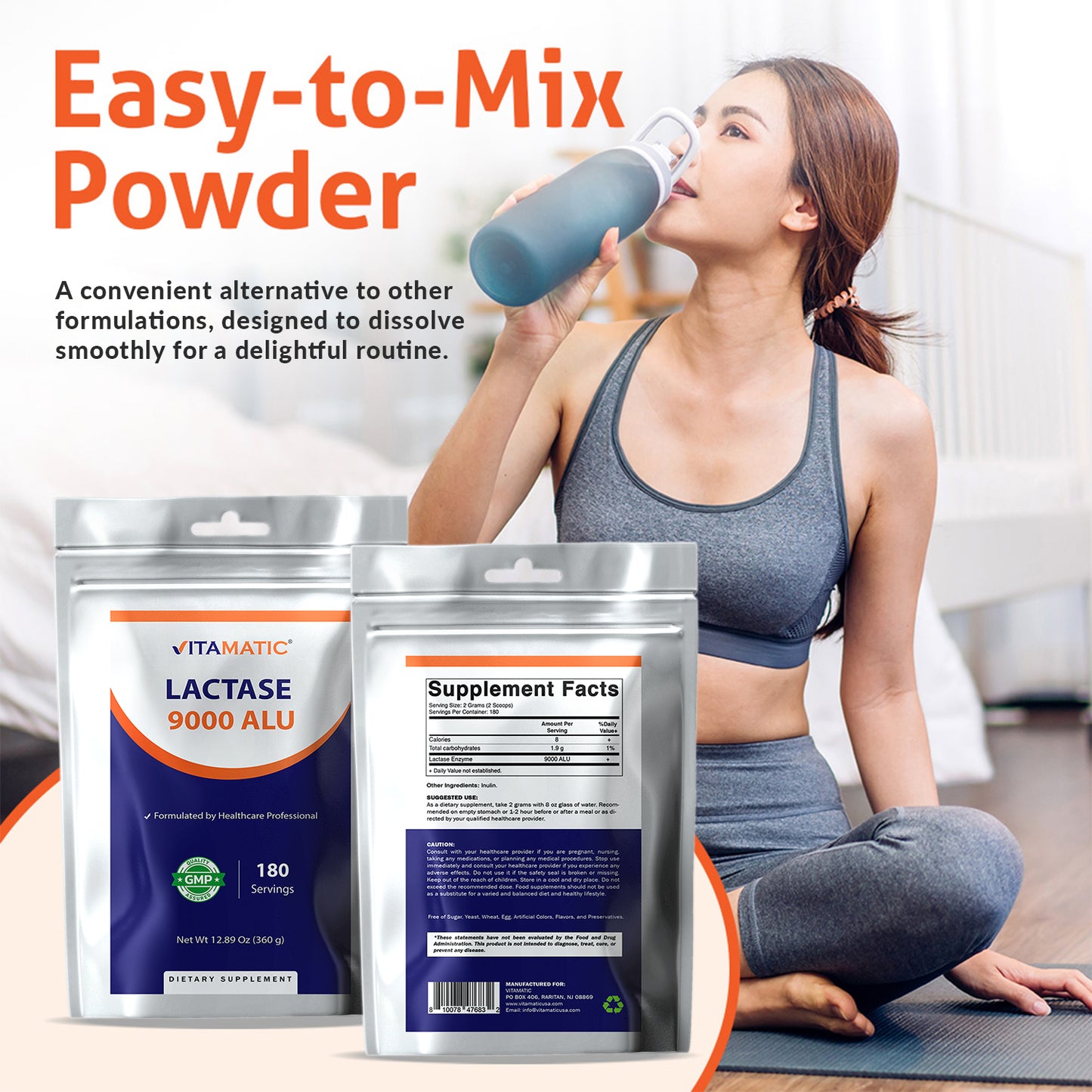 Lactase Enzyme Powder – 9000 ALU Per Serving – 180 Servings