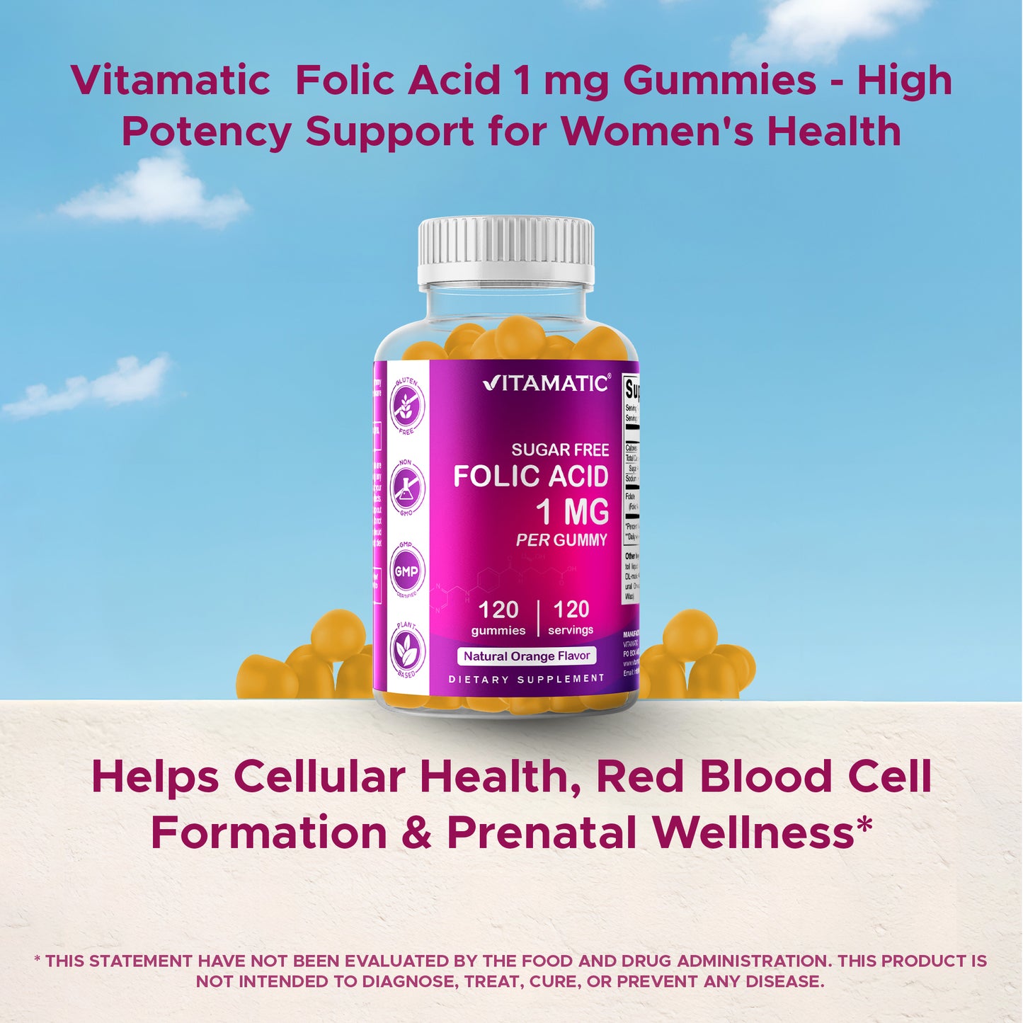 Sugar Free Folic Acid 1 mg - 120 Gummies
