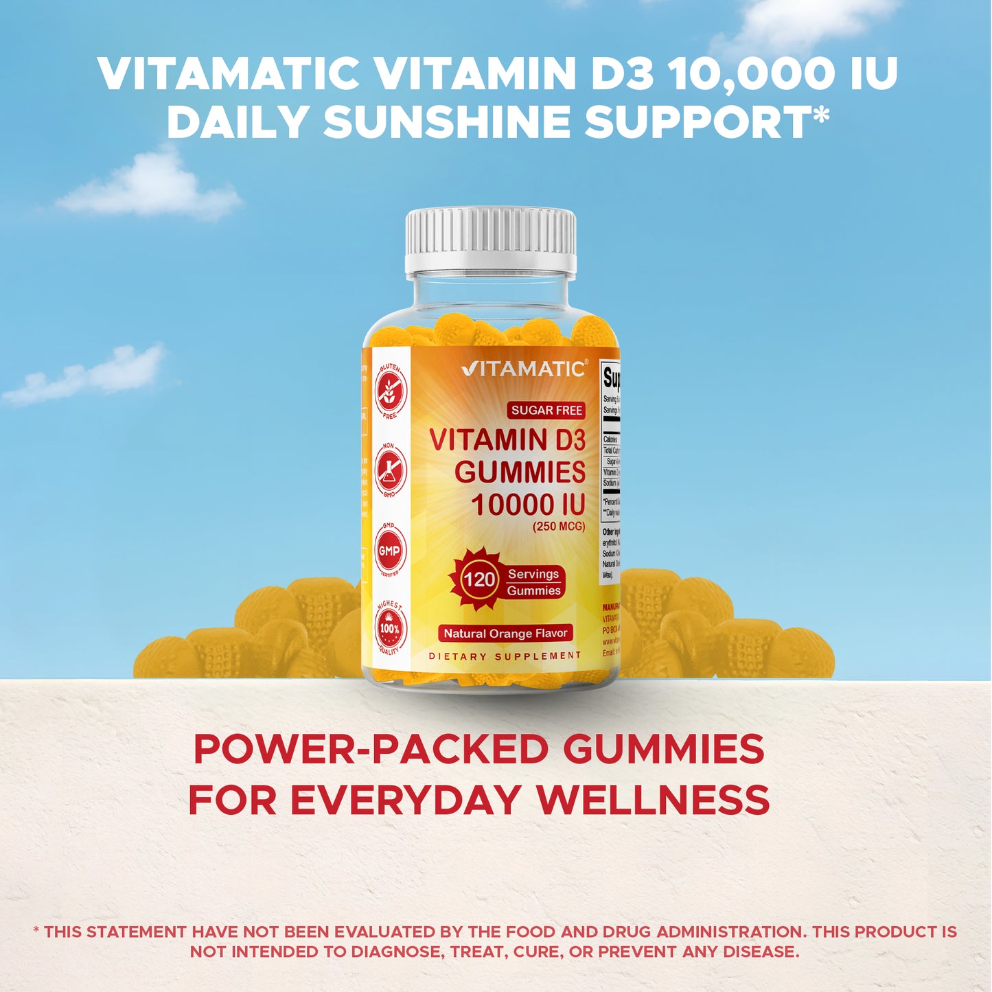 Sugar Free Vitamin D3 10000 IU 120 Gummies