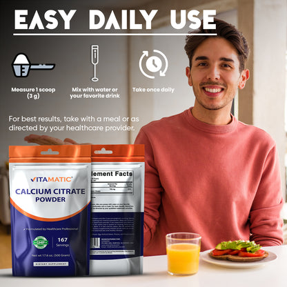 Calcium Citrate Powder – Provides 720 mg Elemental Calcium, 500 g (17.6 oz)