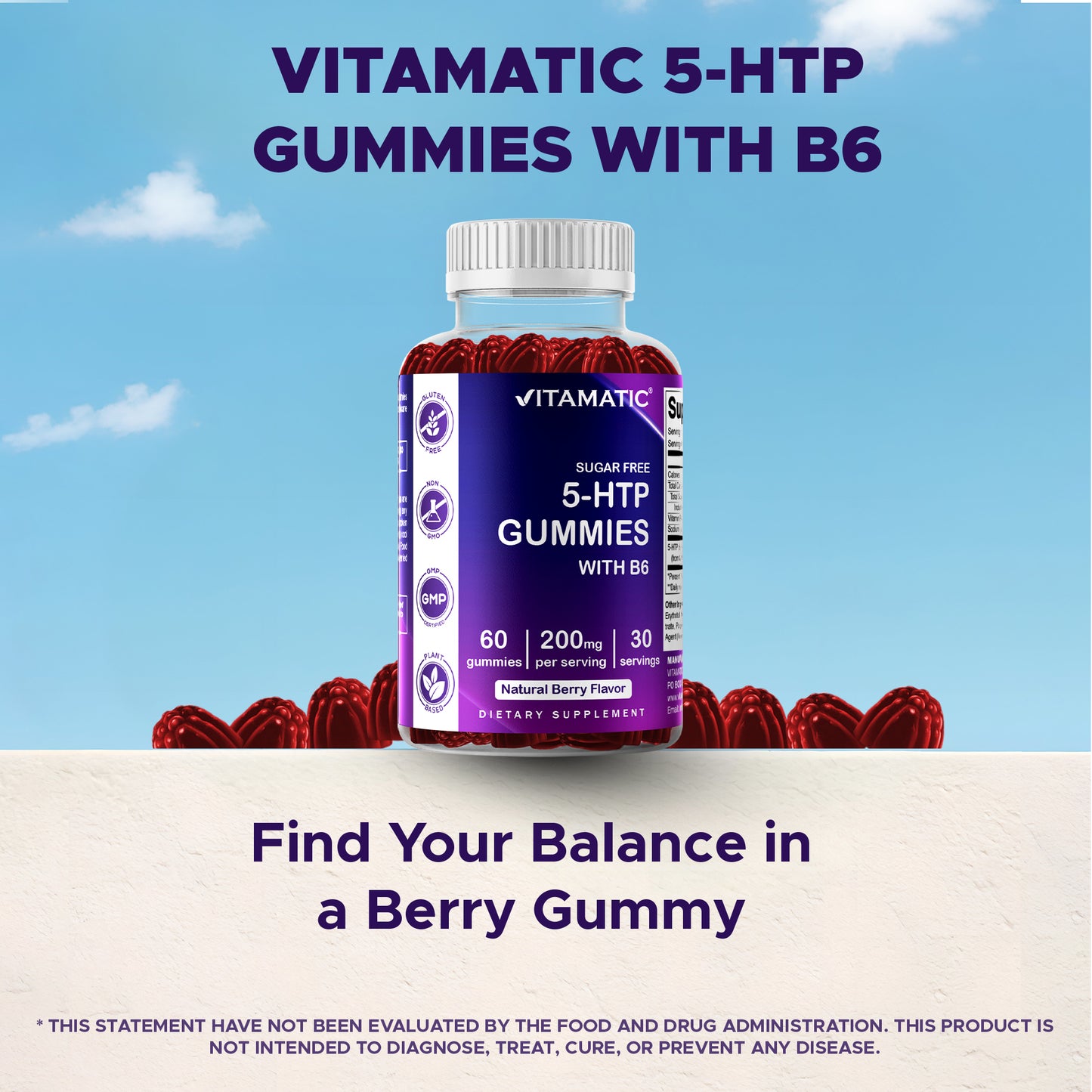 Sugar Free 5-HTP 200mg with B6 - 60 Gummies